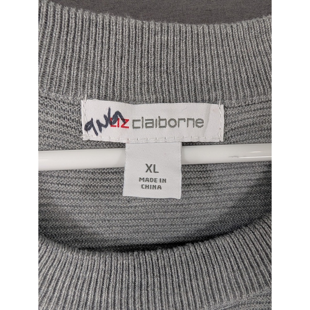 Liz Claiborne Gray Striped Button Shoulder Long Sleeve Knit Sweater XL NWT - Picture 3 of 7
